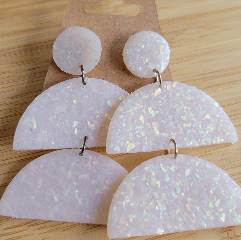 Handmade Cream Iridescent Opal Polymer Clay Dangle Earrings